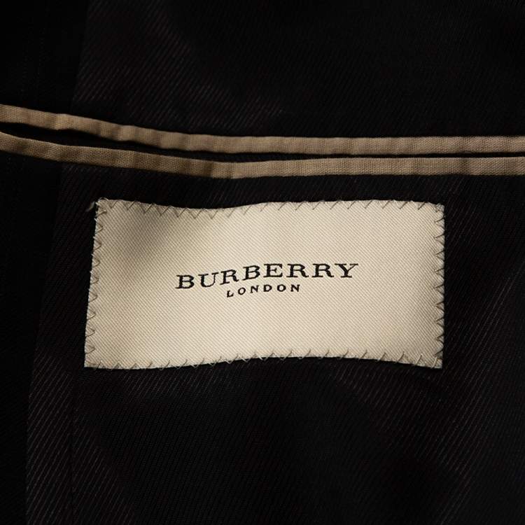 Pre Owned Burberry Navy Blue Checked Wool Two Buttoned Tailored Blazer M