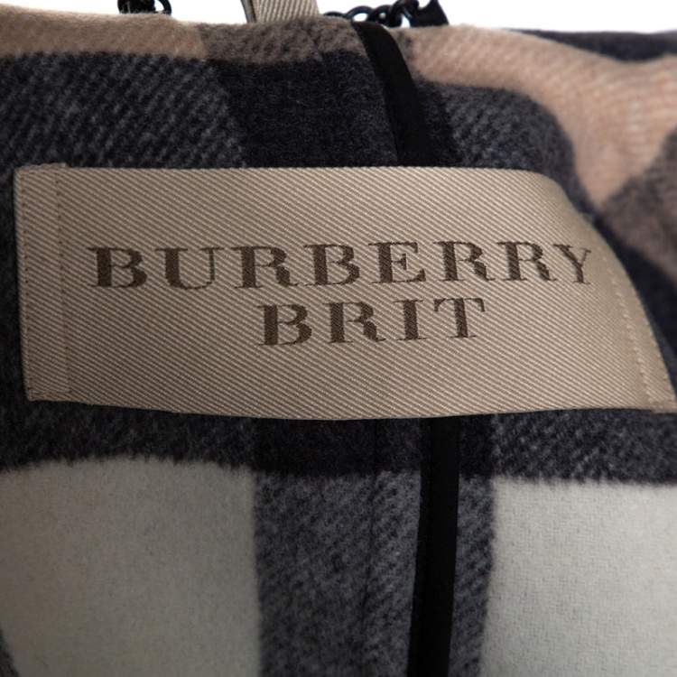 Pre Owned Burberry Brit Grey Wool Detachable Hood Duffle Coat L 