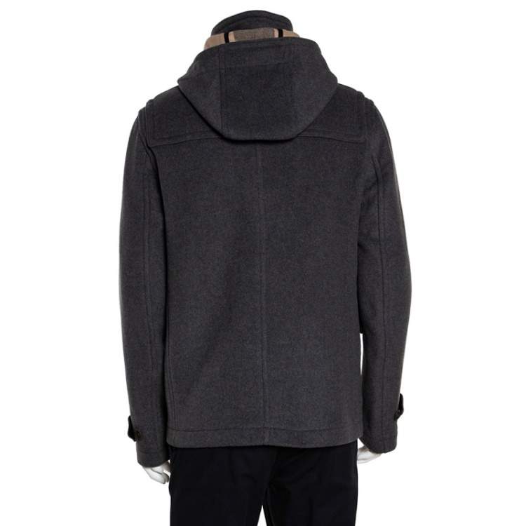 Pre Owned Burberry Brit Grey Wool Detachable Hood Duffle Coat L 