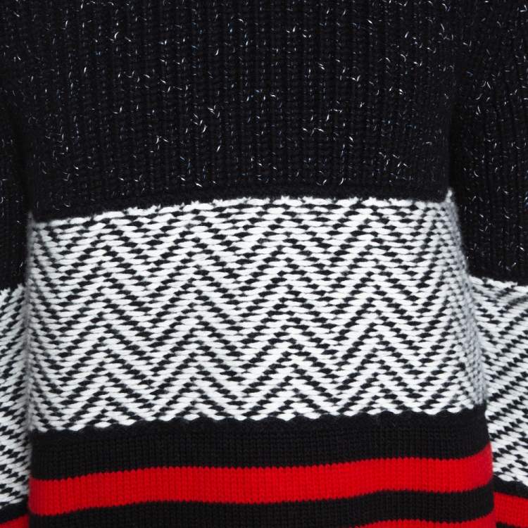 Pre Owned Burberry Tricolor Contrast Striped Knit Turtleneck Sweater M