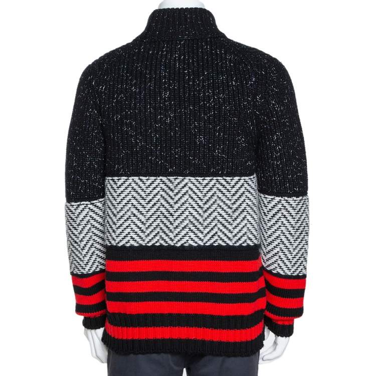 Pre Owned Burberry Tricolor Contrast Striped Knit Turtleneck Sweater M