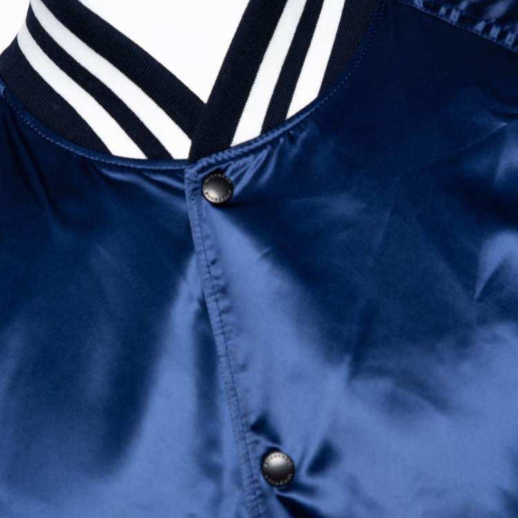 Pre Owned Burberry Blue Satin Varsity Bomber Jacket XXXL