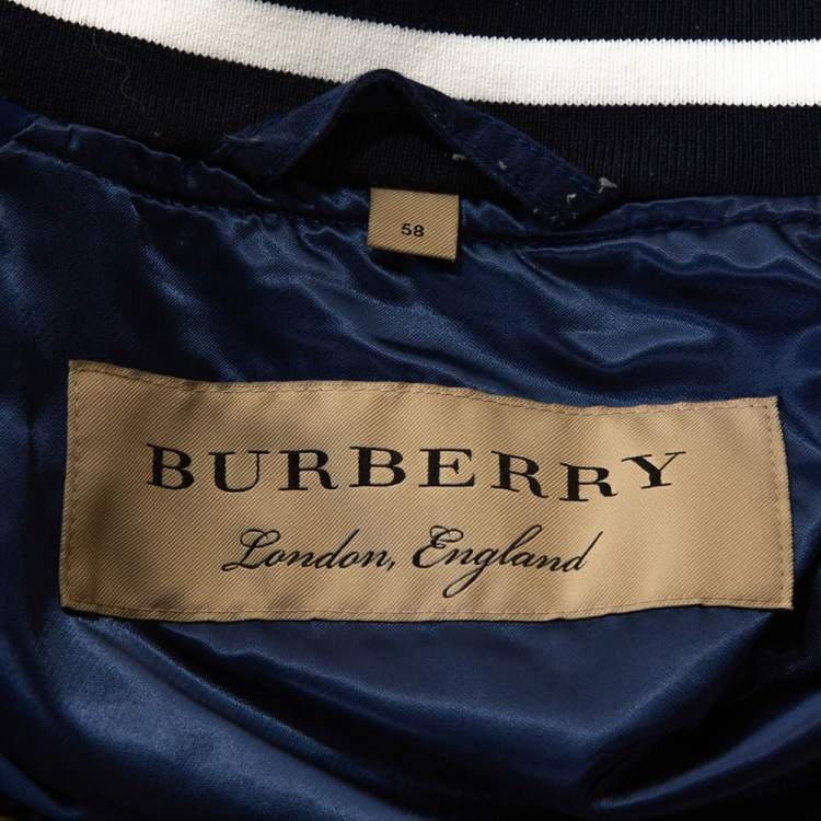 Pre Owned Burberry Blue Satin Varsity Bomber Jacket XXXL