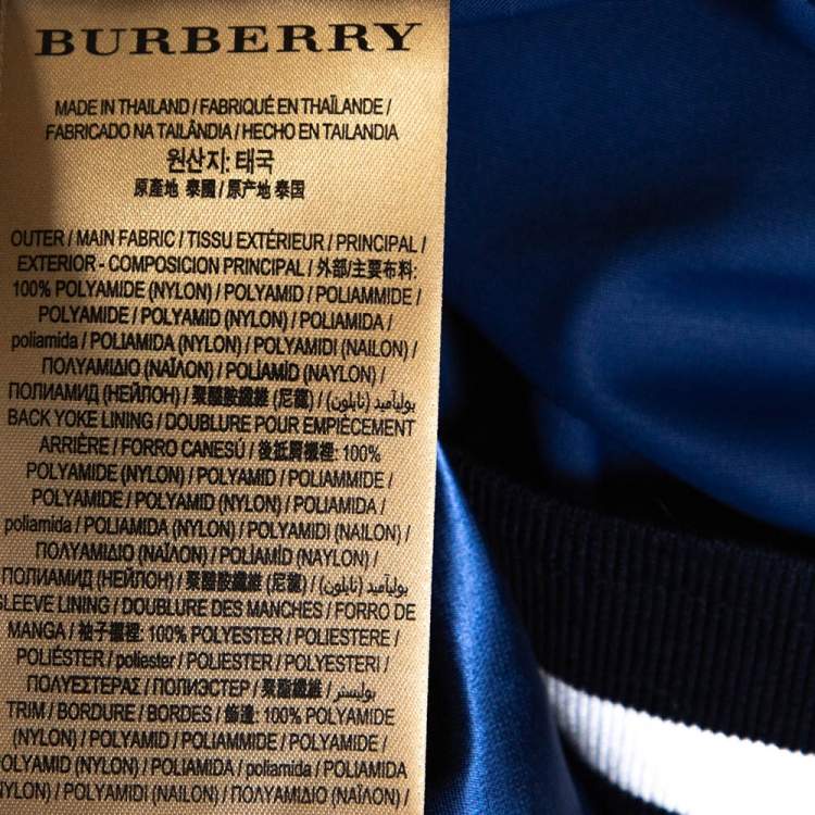 Pre Owned Burberry Blue Satin Varsity Bomber Jacket XXXL