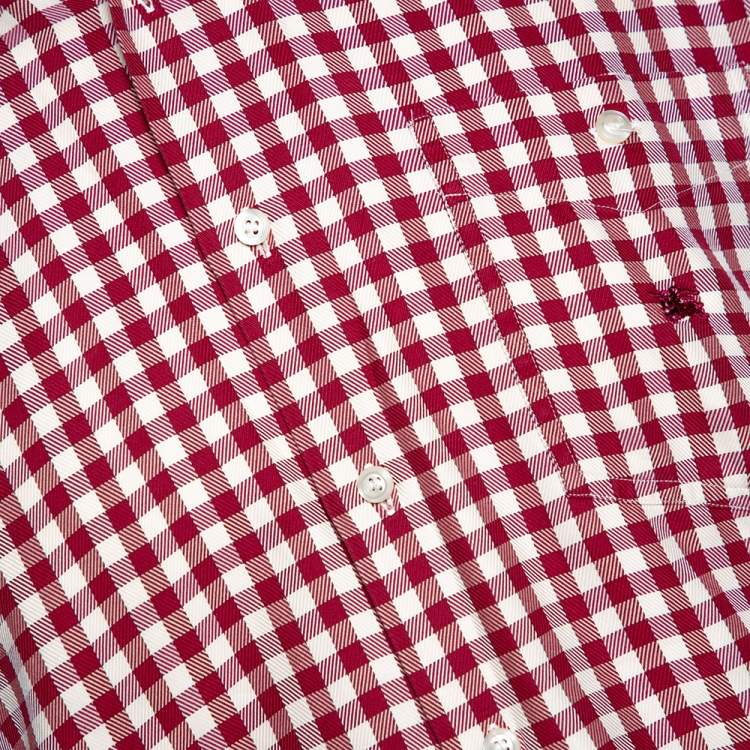 Pre Owned Burberry Red & Cream Herringbone Check Cotton Long Sleeve Shirt XL