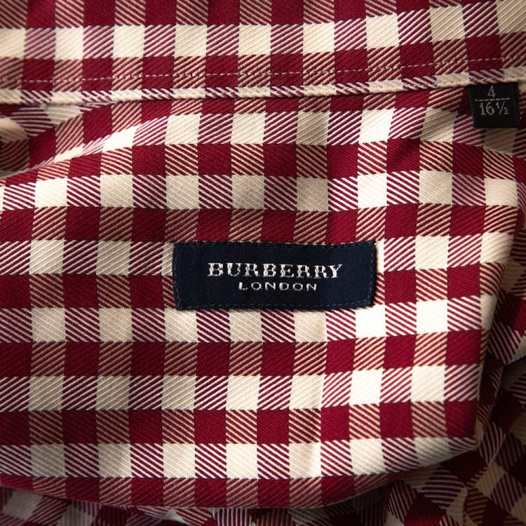 Pre Owned Burberry Red & Cream Herringbone Check Cotton Long Sleeve Shirt XL