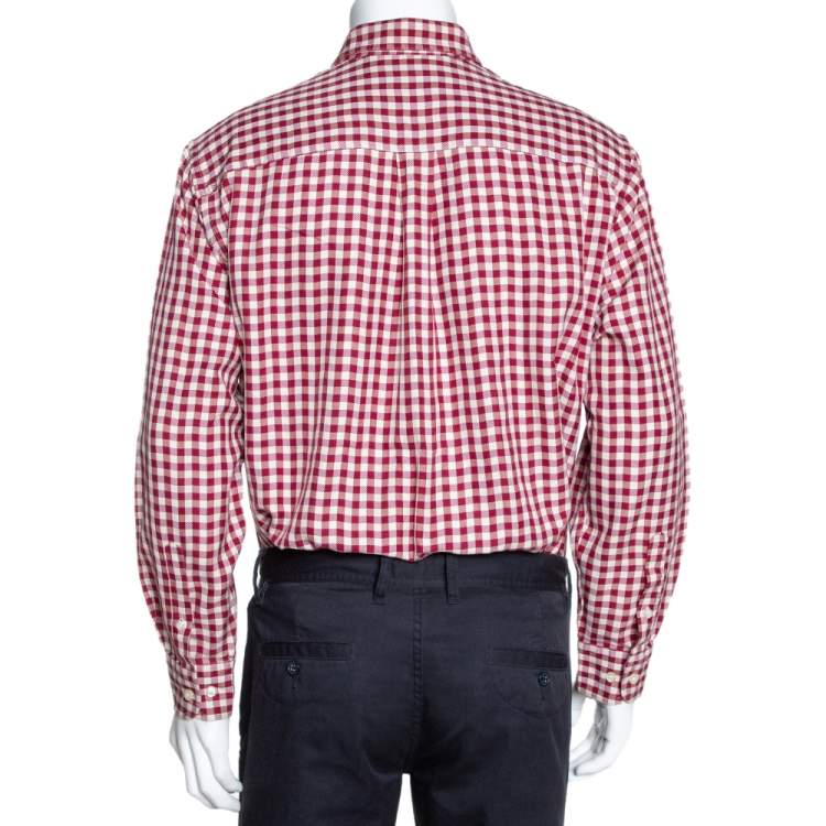 Pre Owned Burberry Red & Cream Herringbone Check Cotton Long Sleeve Shirt XL
