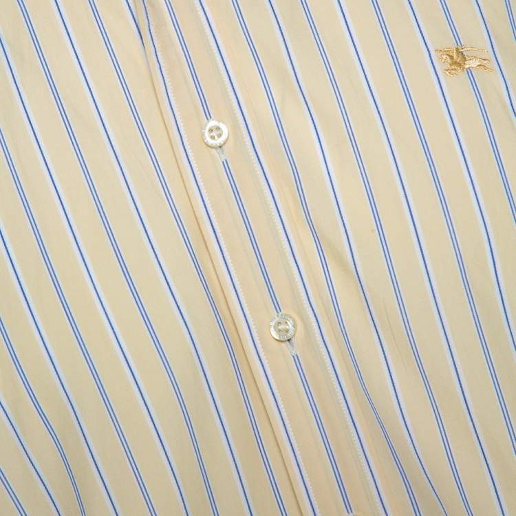 Pre Owned Burberry Yellow Striped Cotton Button Down Long Sleeve Shirt XL