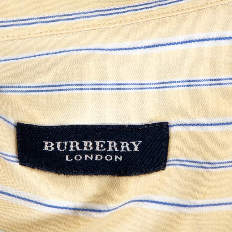 Pre Owned Burberry Yellow Striped Cotton Button Down Long Sleeve Shirt XL