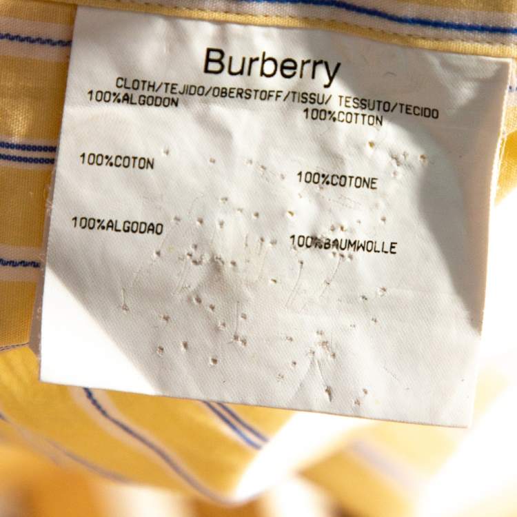 Pre Owned Burberry Yellow Striped Cotton Button Down Long Sleeve Shirt XL
