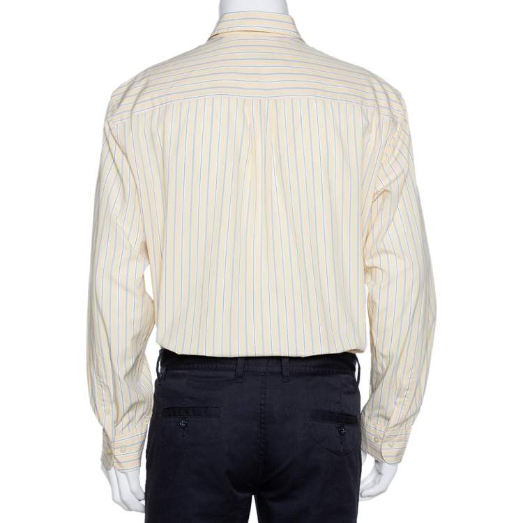 Pre Owned Burberry Yellow Striped Cotton Button Down Long Sleeve Shirt XL