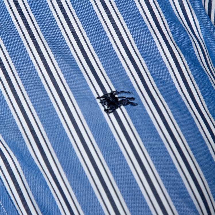 Pre Owned Burberry Blue Striped Cotton Button Down Long Sleeve Shirt S