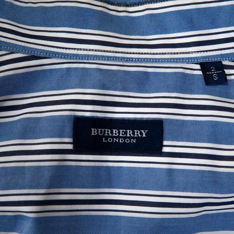 Pre Owned Burberry Blue Striped Cotton Button Down Long Sleeve Shirt S