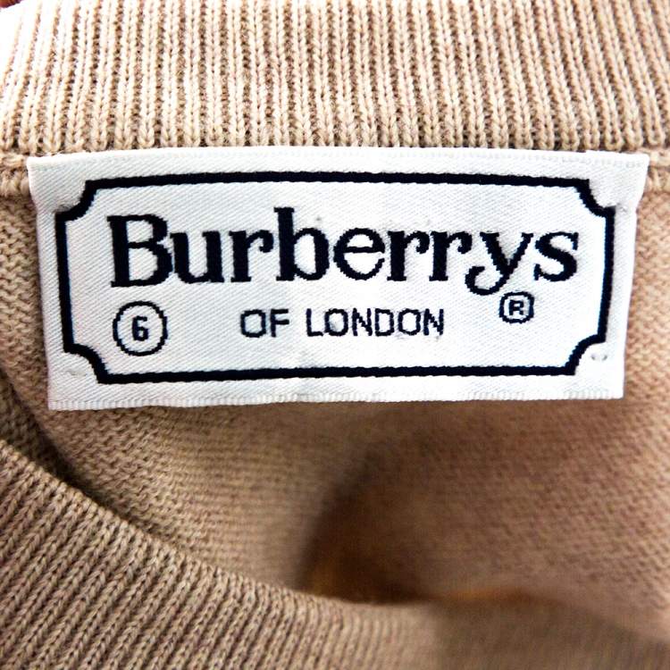 Pre Owned Burberry Vintage Beige Merino Wool V Neck Sweater XL
