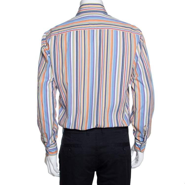 Pre Owned Burberry Multicolor Striped Cotton Button Down Long Sleeve Shirt M