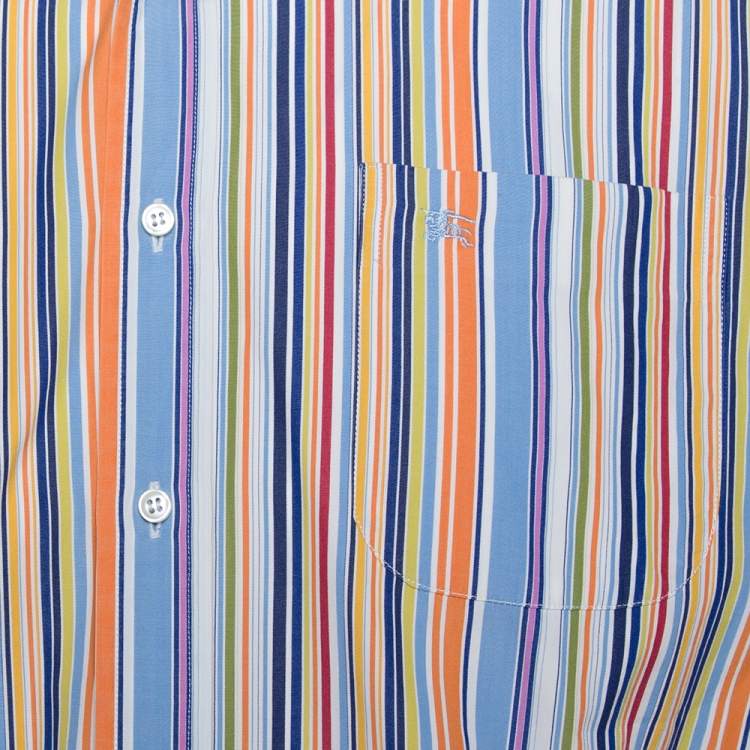 Pre Owned Burberry Multicolor Striped Cotton Button Down Long Sleeve Shirt M
