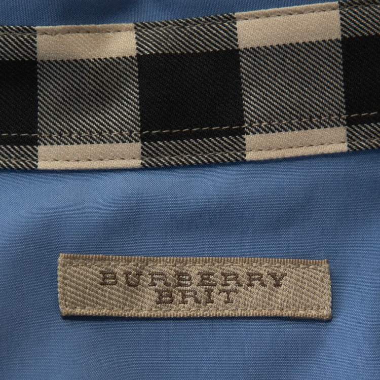 Pre Owned Burberry Brit Blue Stretch Cotton Long Sleeve Cambridge Shirt L