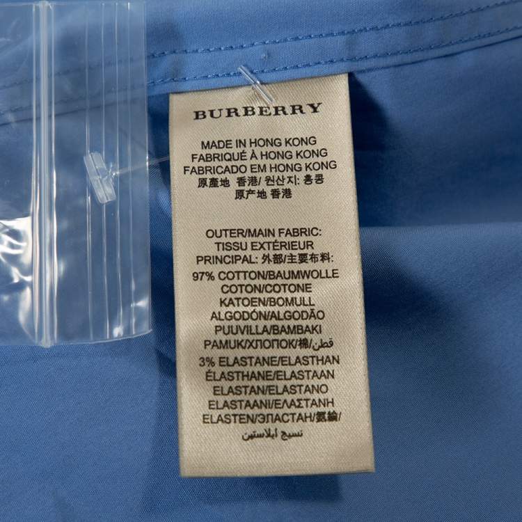 Pre Owned Burberry Brit Blue Stretch Cotton Long Sleeve Cambridge Shirt L