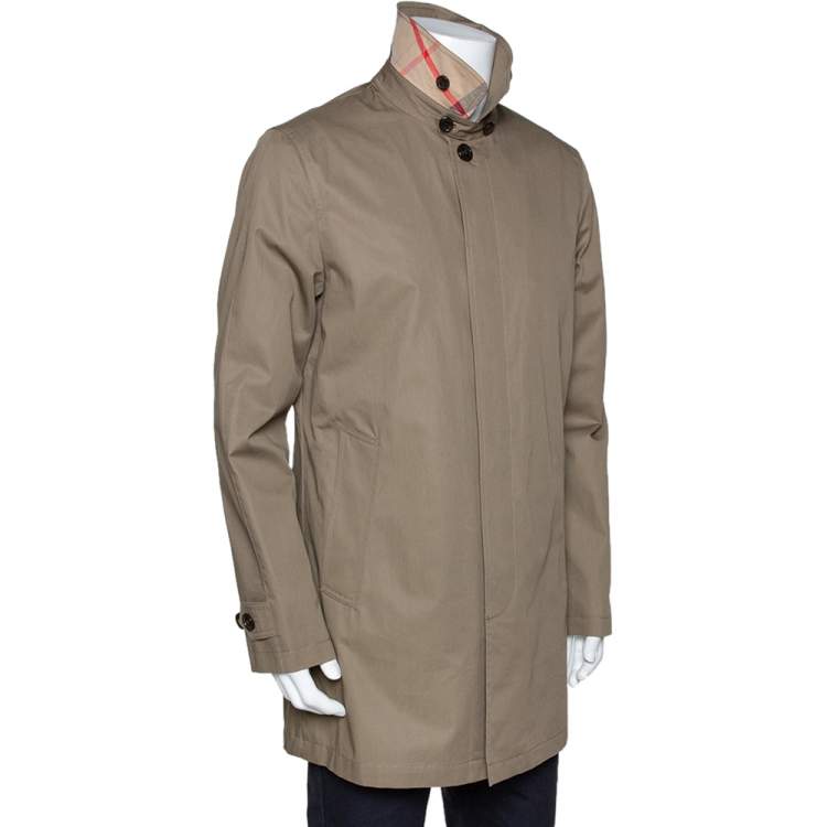 Pre Owned Burberry Brit Khaki Cotton Button Front Car Coat M