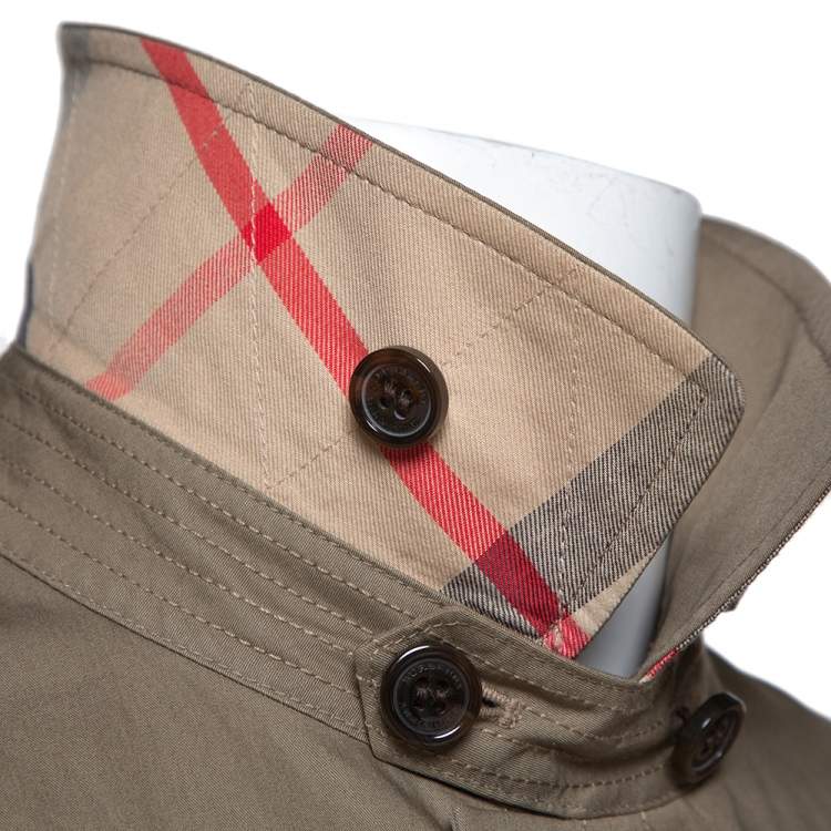 Pre Owned Burberry Brit Khaki Cotton Button Front Car Coat M