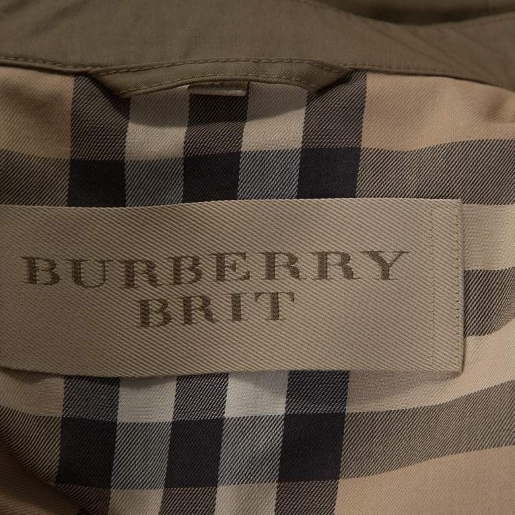 Pre Owned Burberry Brit Khaki Cotton Button Front Car Coat M