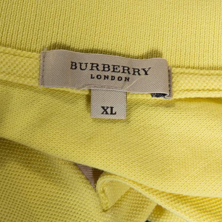 Pre Owned Burberry Yellow Logo Embroidred Cotton Pique Polo T-Shirt XL