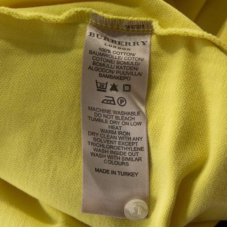 Pre Owned Burberry Yellow Logo Embroidred Cotton Pique Polo T-Shirt XL