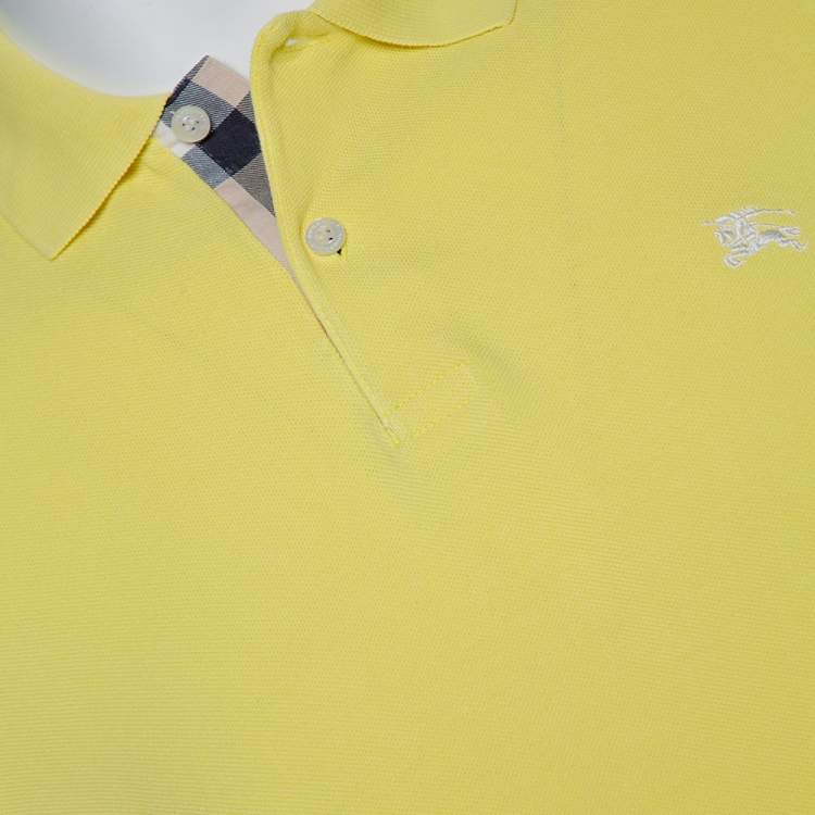 Pre Owned Burberry Yellow Logo Embroidred Cotton Pique Polo T-Shirt XL