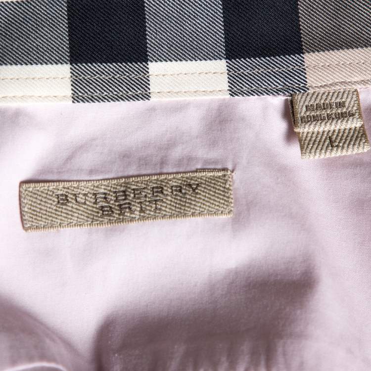 Pre Owned Burberry Brit Pink Stretch Cotton Long Sleeve Button Front Shirt L