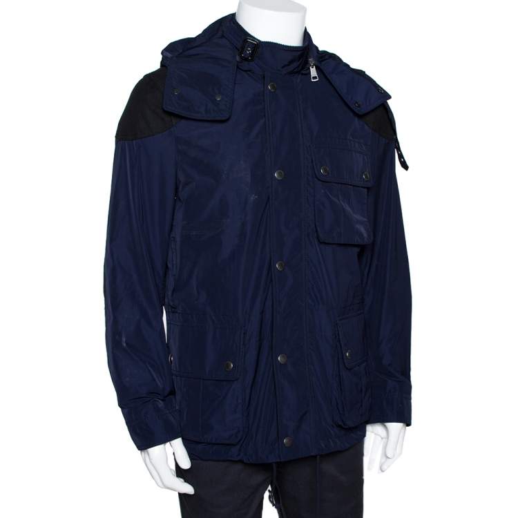 Pre Owned Burberry Brit Navy Blue Zip Front Hooded Jacket M