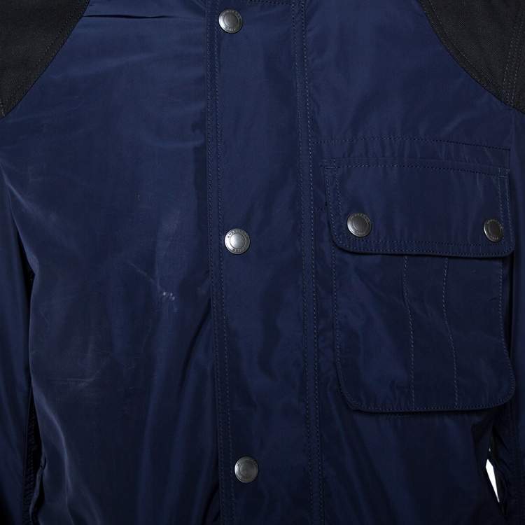 Pre Owned Burberry Brit Navy Blue Zip Front Hooded Jacket M