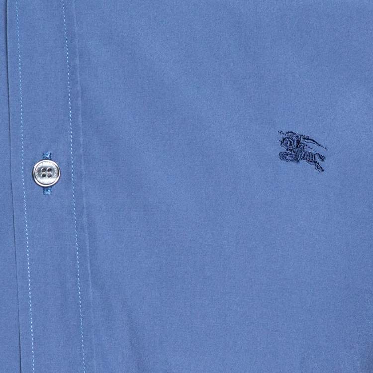 Pre Owned Burberry Brit Aegean Blue Stretch Cotton Button Front Shirt M