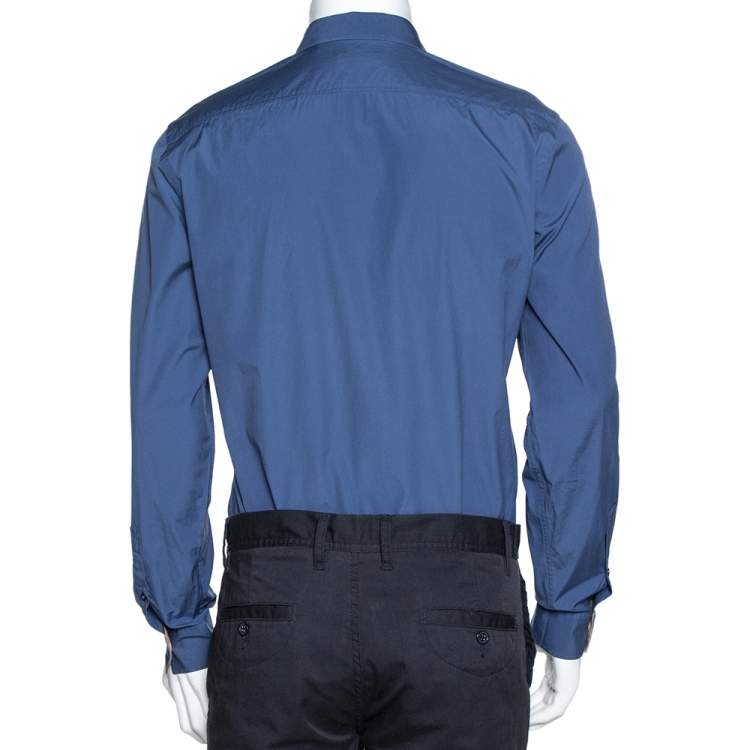 Pre Owned Burberry Brit Aegean Blue Stretch Cotton Button Front Shirt M