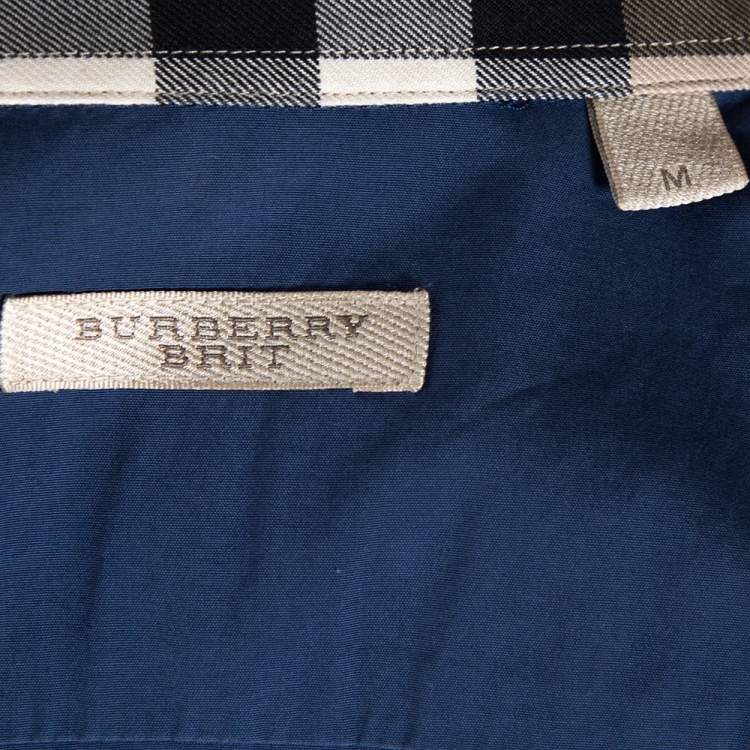 Pre Owned Burberry Brit Aegean Blue Stretch Cotton Button Front Shirt M