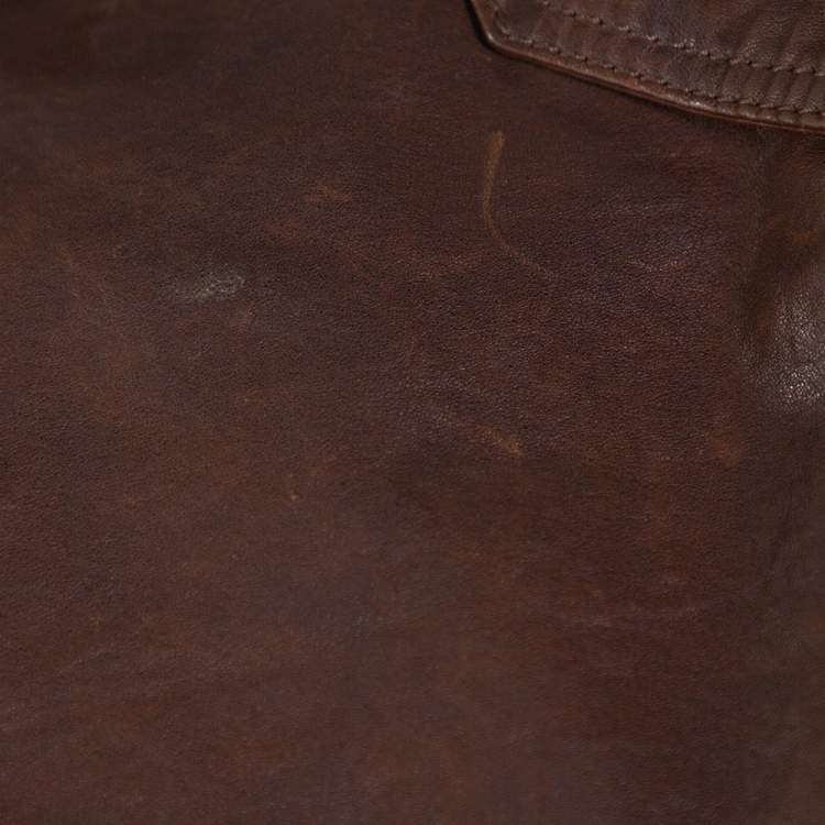 Pre Owned Burberry Brown Leather Button Front Jacket L