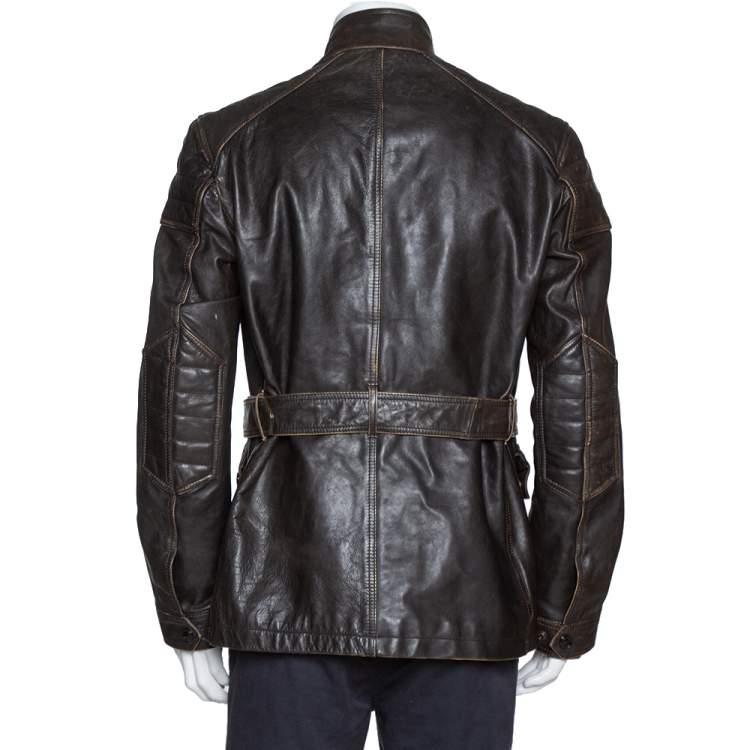 Pre Owned Burberry Brit Brown Leather Belted Jacket L