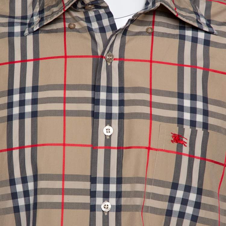 Pre Owned Burberry Beige Nova Check Cotton Button Down Shirt XL