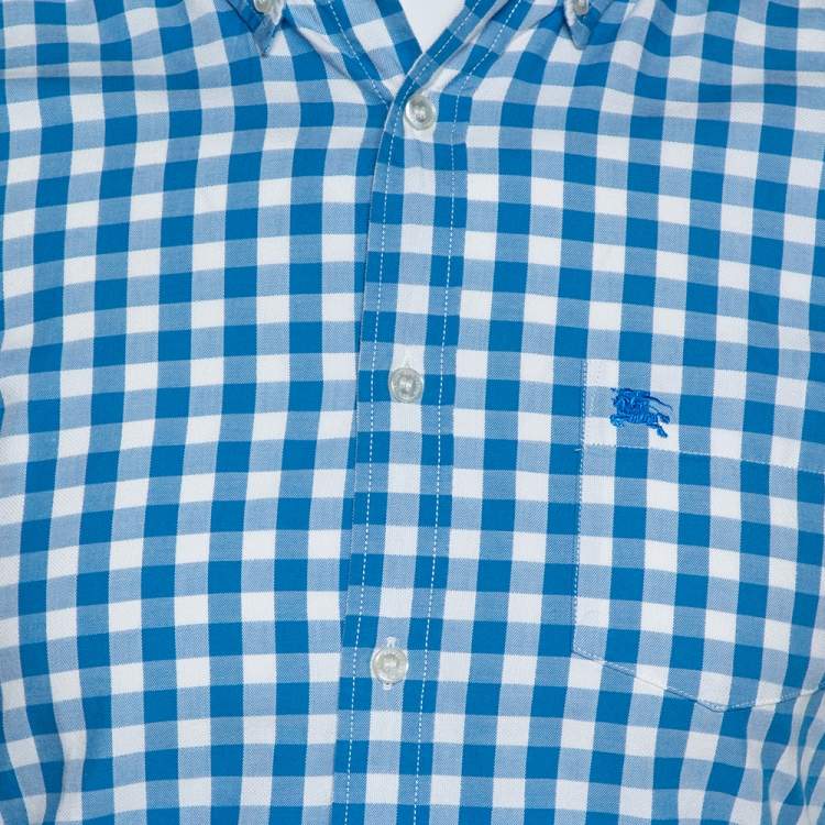 Pre Owned Burberry Blue Gingham Check Cotton Short Sleeve Shirt S