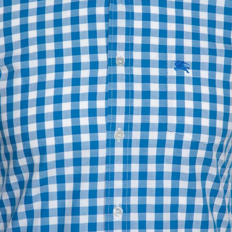 Pre Owned Burberry Blue Gingham Check Cotton Short Sleeve Shirt S