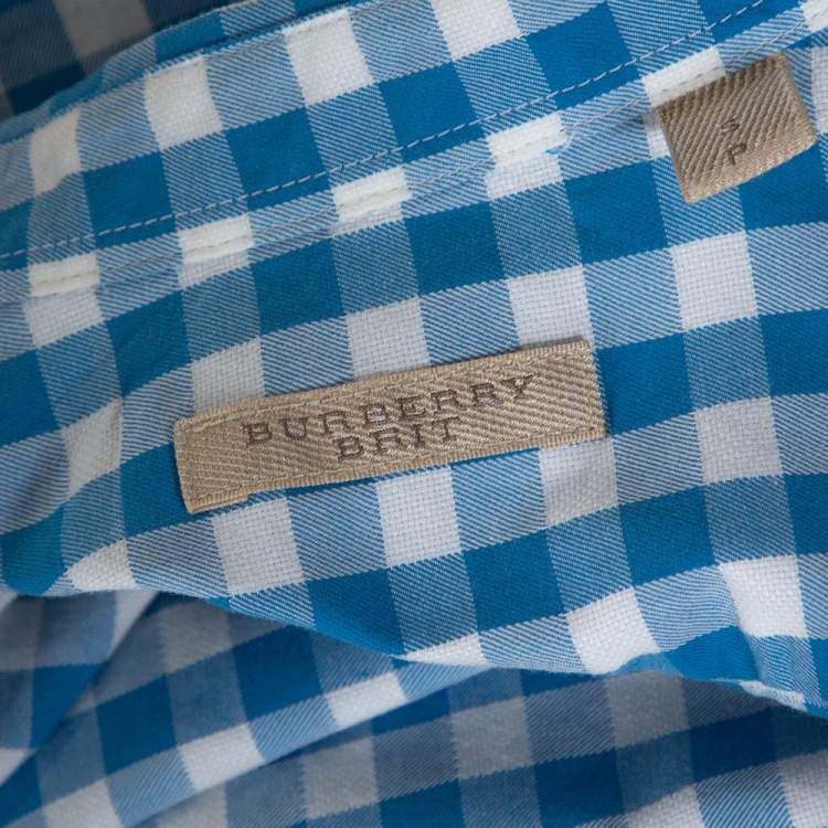 Pre Owned Burberry Blue Gingham Check Cotton Short Sleeve Shirt S