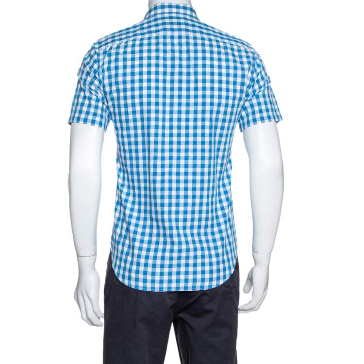 Pre Owned Burberry Blue Gingham Check Cotton Short Sleeve Shirt S