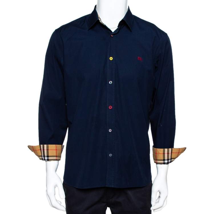 Burberry Navy Blue Cotton Multi Button Long Sleeve Shirt XL Burberry | TLC