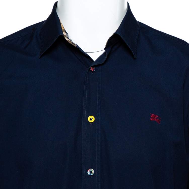 Pre Owned Burberry Navy Blue Cotton Multi Button Long Sleeve Shirt XL