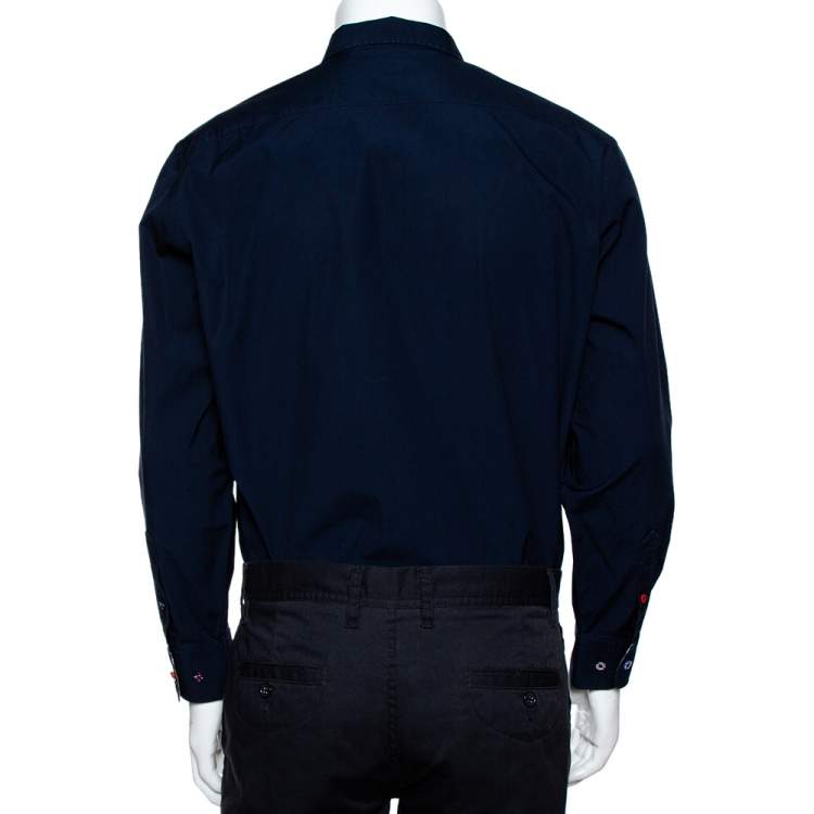 Pre Owned Burberry Navy Blue Cotton Multi Button Long Sleeve Shirt XL
