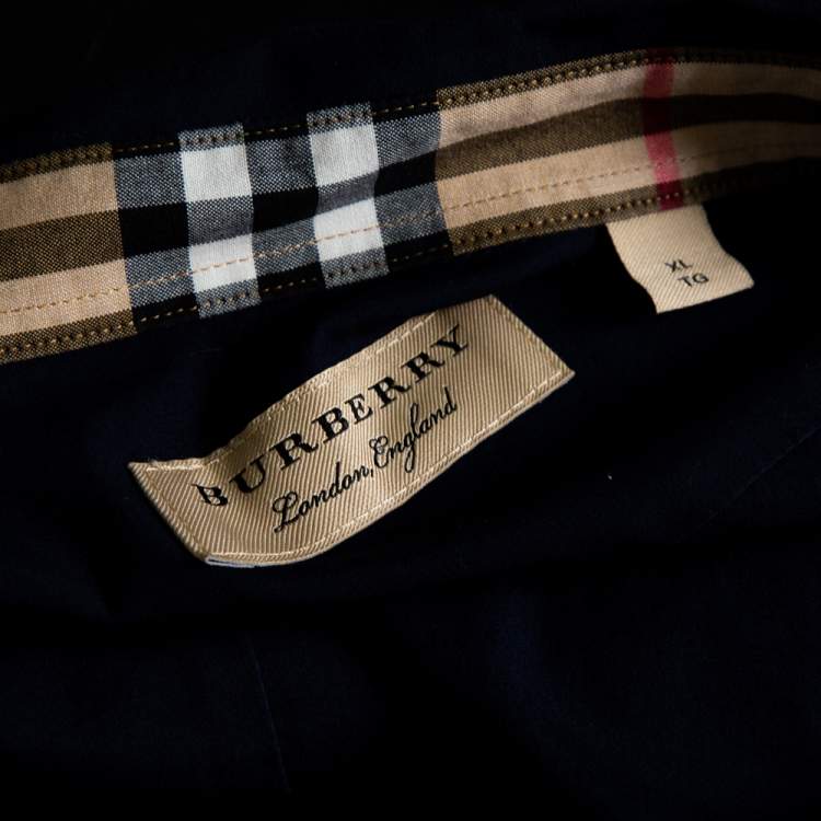 Pre Owned Burberry Navy Blue Cotton Multi Button Long Sleeve Shirt XL