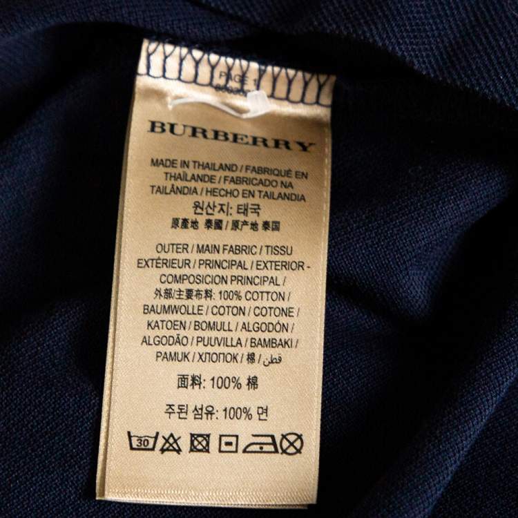 Pre Owned Burberry Navy Blue Cotton Pique Button Detail Polo T-Shirt L