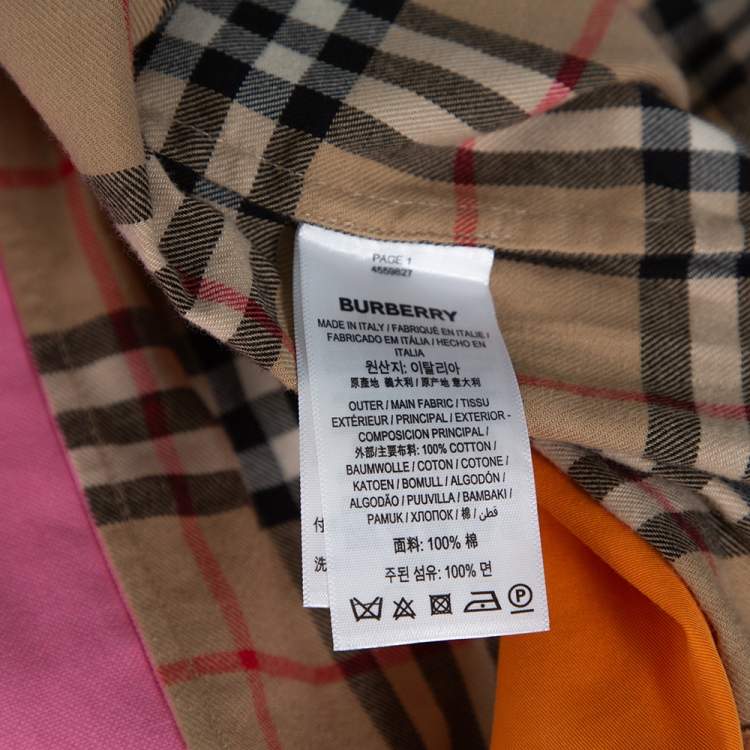 Pre Owned Burberry Color Block Vintage Check Cotton Zip Front Shirt XL