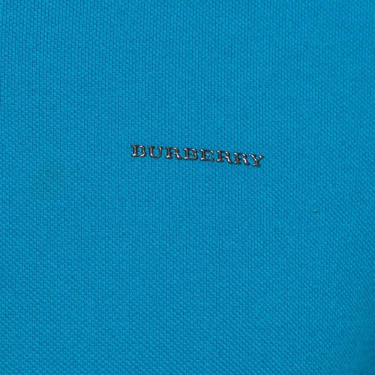Pre Owned Burberry Teal Cotton Pique Striped Collar Polo T-Shirt L