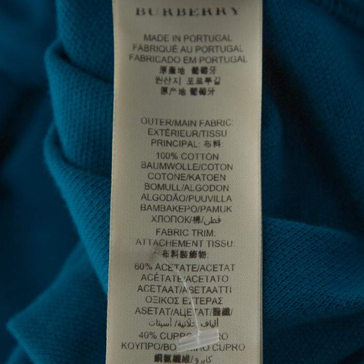 Pre Owned Burberry Teal Cotton Pique Striped Collar Polo T-Shirt L