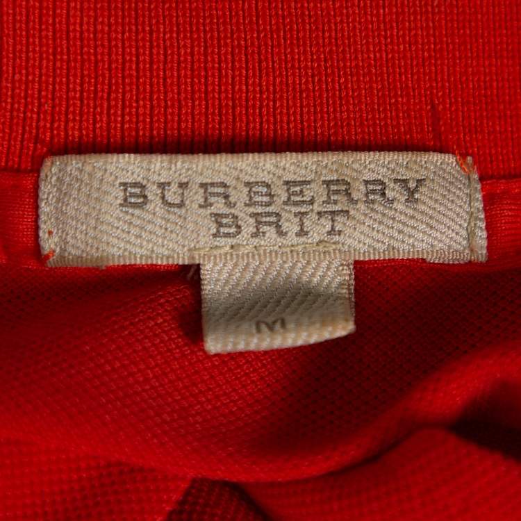 Pre Owned Burberry Brit Orange Cotton Pique Logo Embroidered Polo T-Shirt M